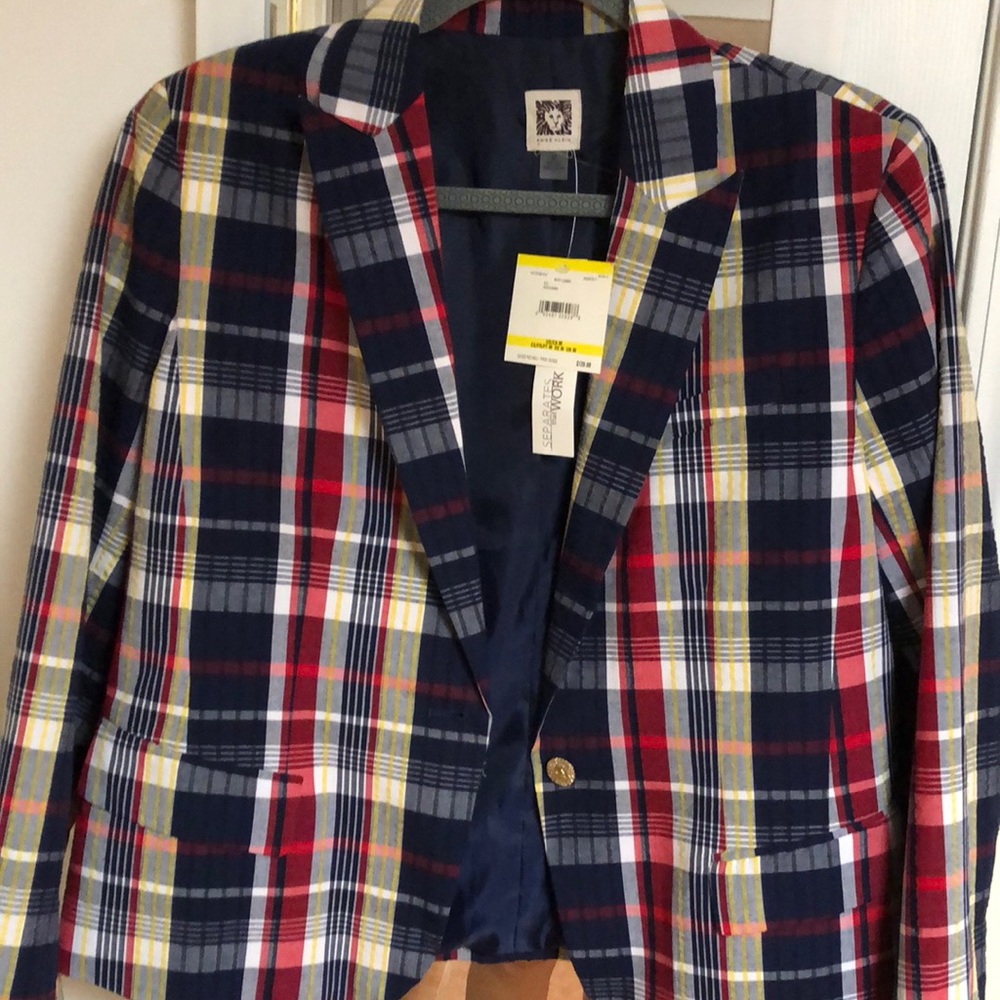 Anne Klein Navy plaid blazer Size medium NWT